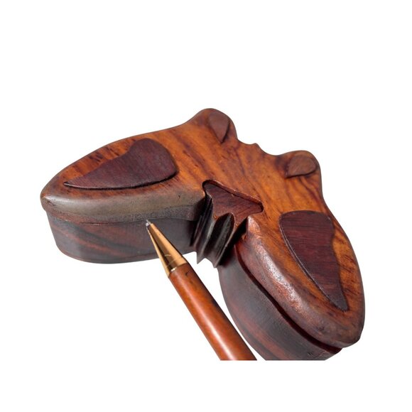 Hand-Carved Wooden Butterfly Puzzle Box With Hidden Compartment AS IS - Picture 5 of 5